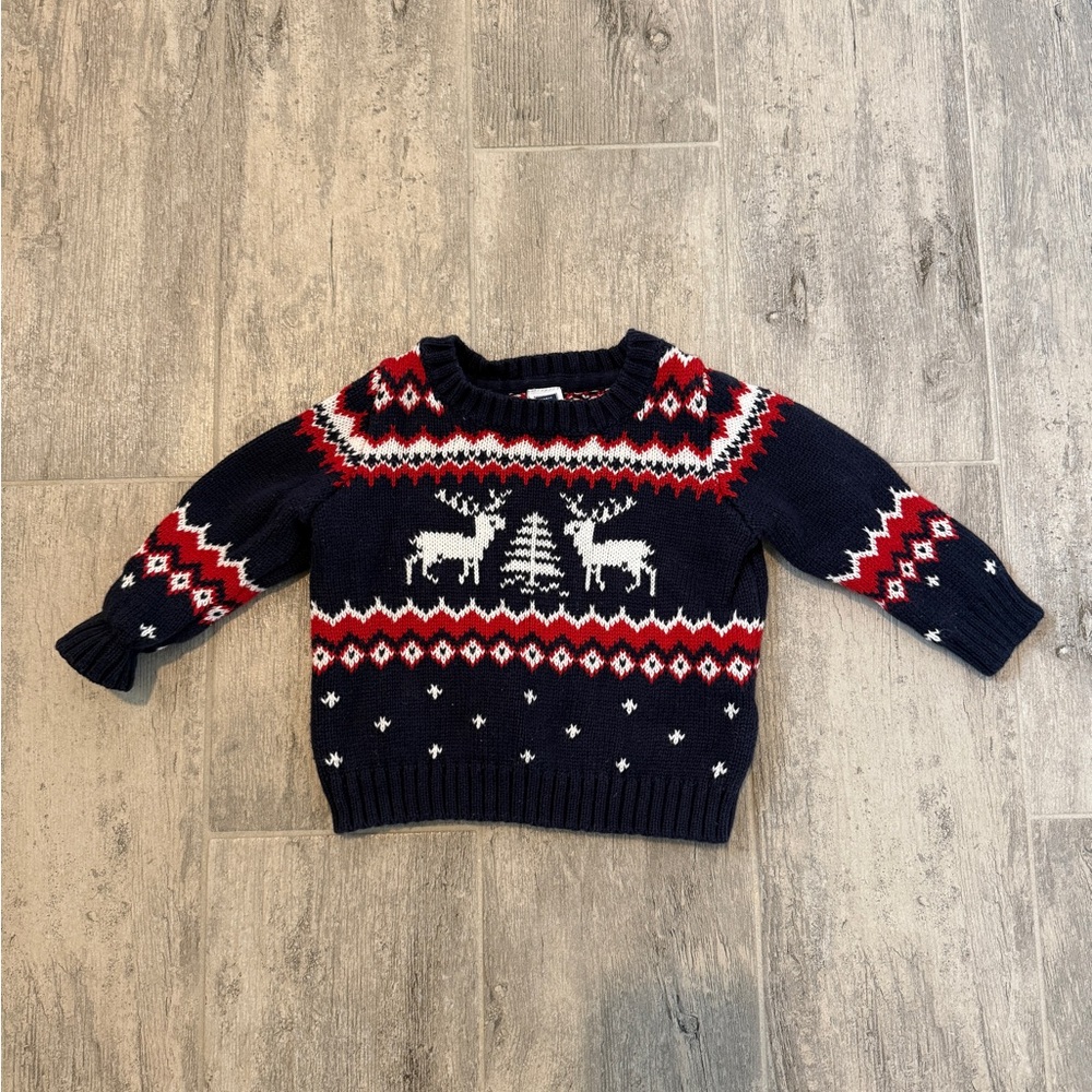 Janie and Jack Navy Blue and Red Reindeer sweeter size 3-6 months. Like new